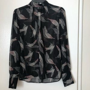 Who What Wear Feather Print Sheer Blouse